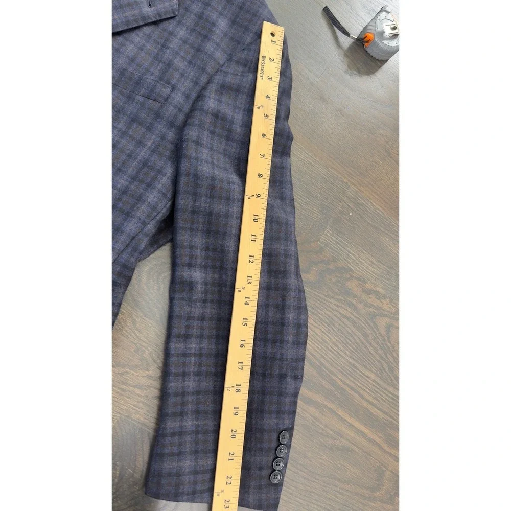 BARONI Men's Plaid Blazer Sport Coat Reda Blue Brown SUPER 150's Wool 46R